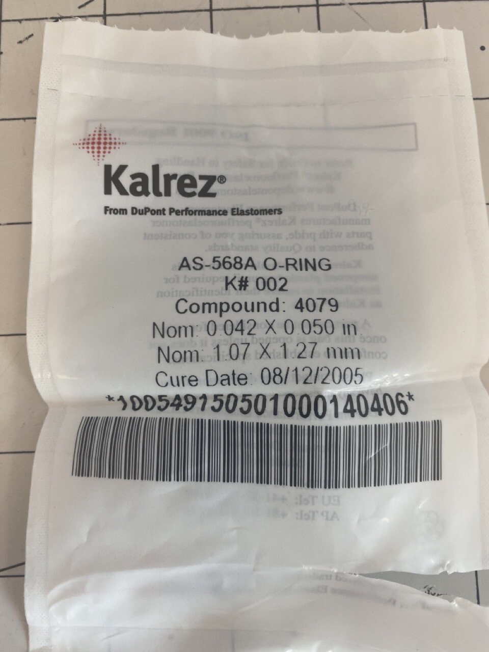 Kalrez O-Ring K# 002 Compound 4079 PN: AS-568A 734-098356-001