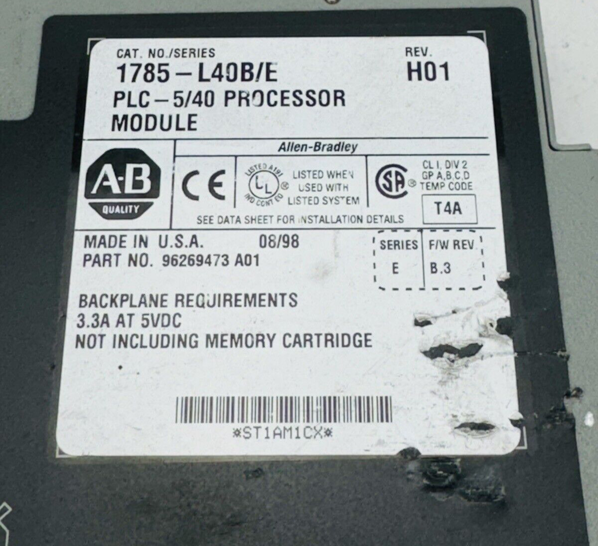 Allen-Bradley PLC-5/40 Processor Module 1785-L40B/E w/ Key **PARTS ONLY**