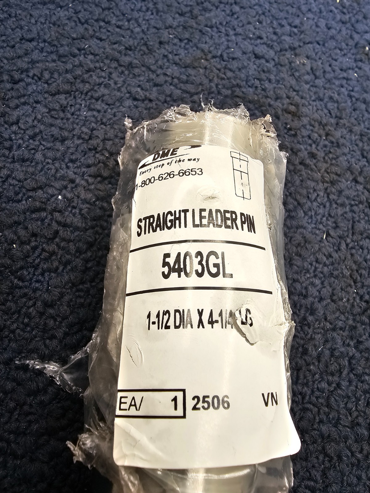DME 5403GL: 1-1/2 in. Dia. x 4-1/4 in. Length Straight Leader Pin CRS Carburized