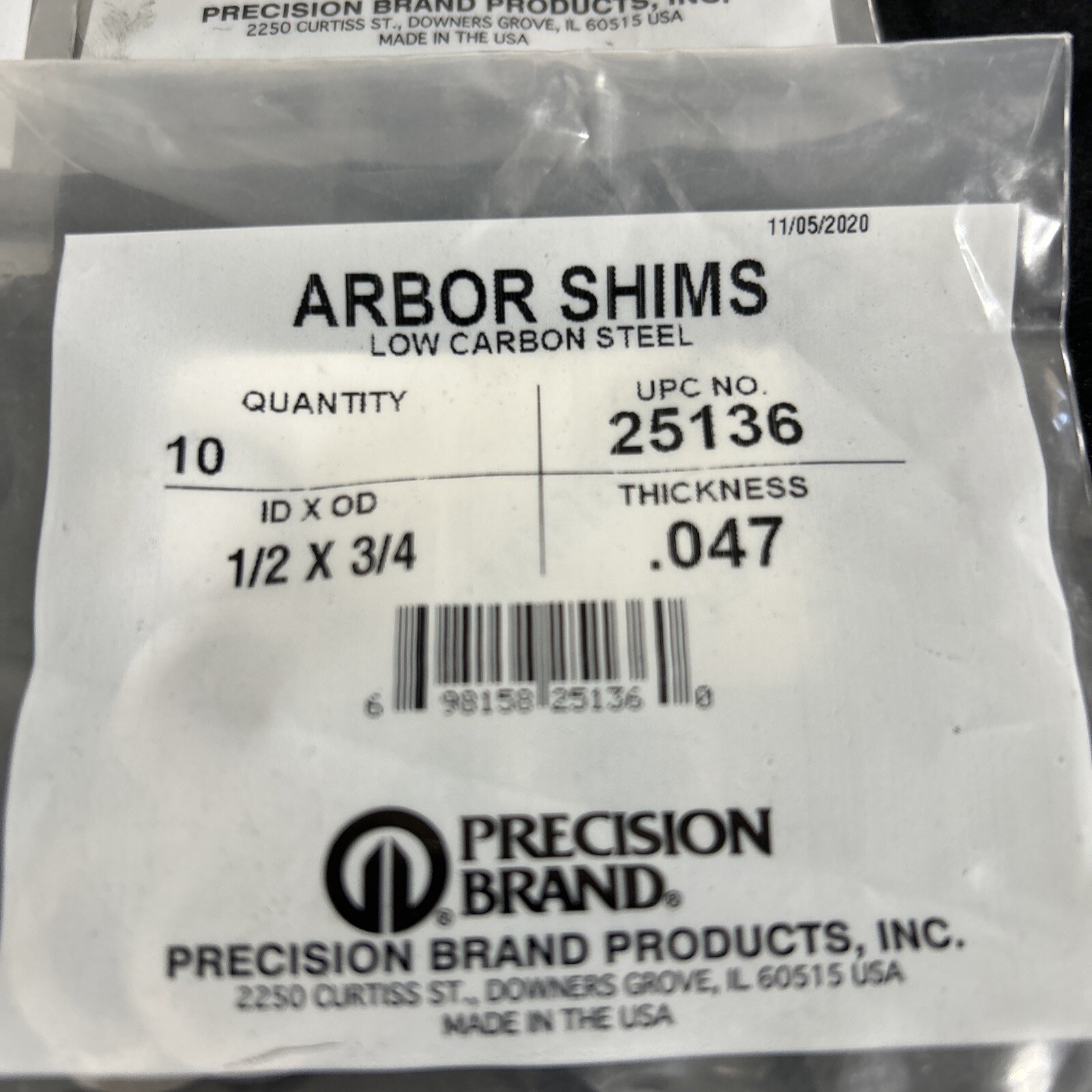 Arbor Shims Low Carbon Steel 25136 (5) Packs of 10