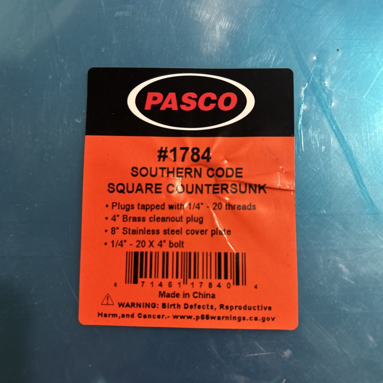 Pasco #1784 ~ 8” SS cover plate 4″ Clean-Out Plug Square Countersunk With Cover
