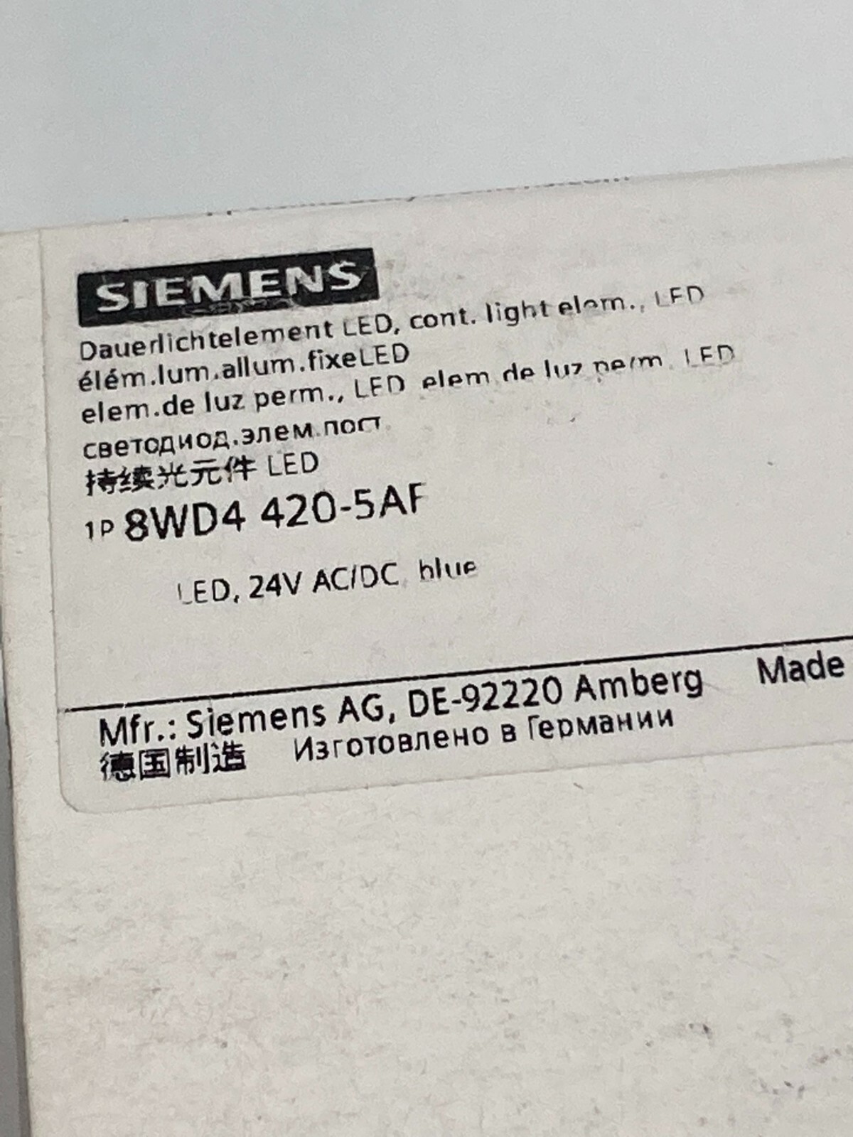 SIEMENS 8WD4 420-5AF STACK LIGHT BLUE LED 24VAC/DC NIB