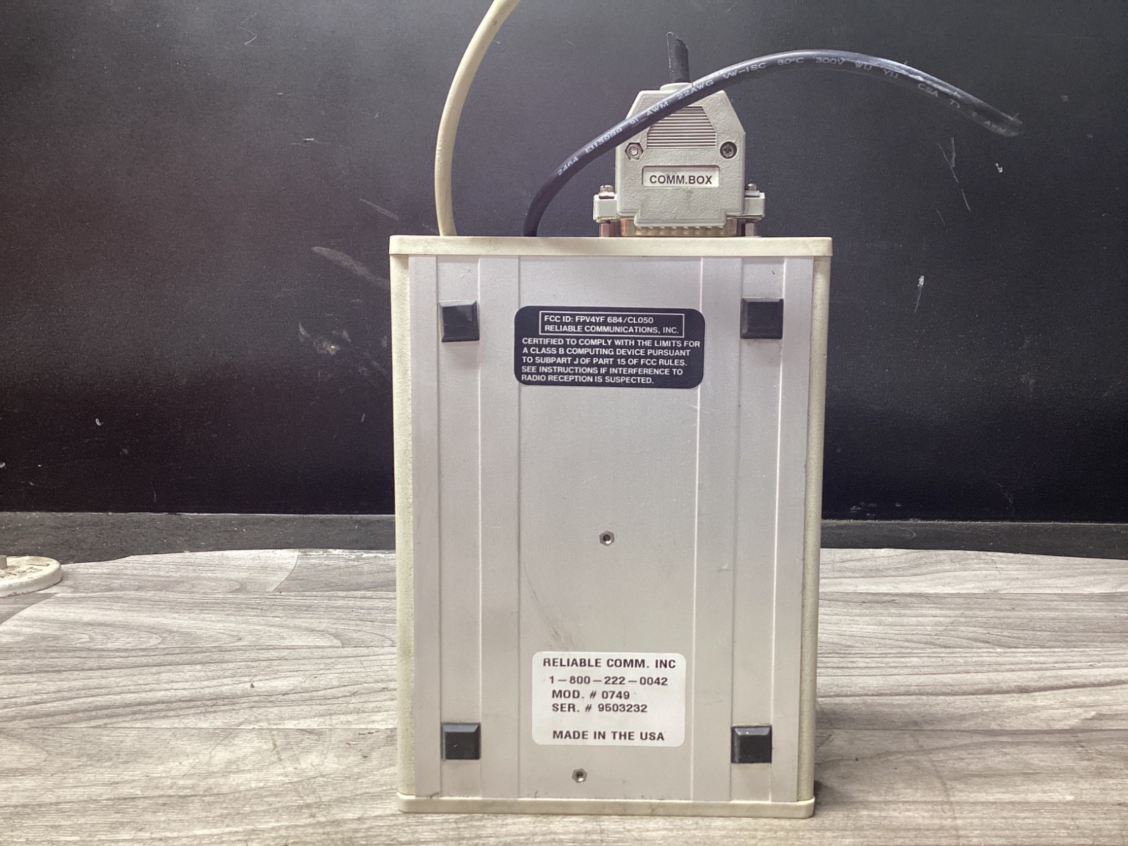 RELIABLE COMM. INC MOD# 0749 RS232 CL CURRENT LOOP INTERFACE CONVERTER #319N121