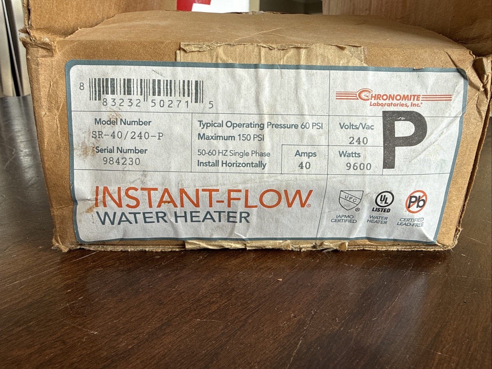 Chronomite SR-40/240-P Tankless Electric Water Heater 9600W