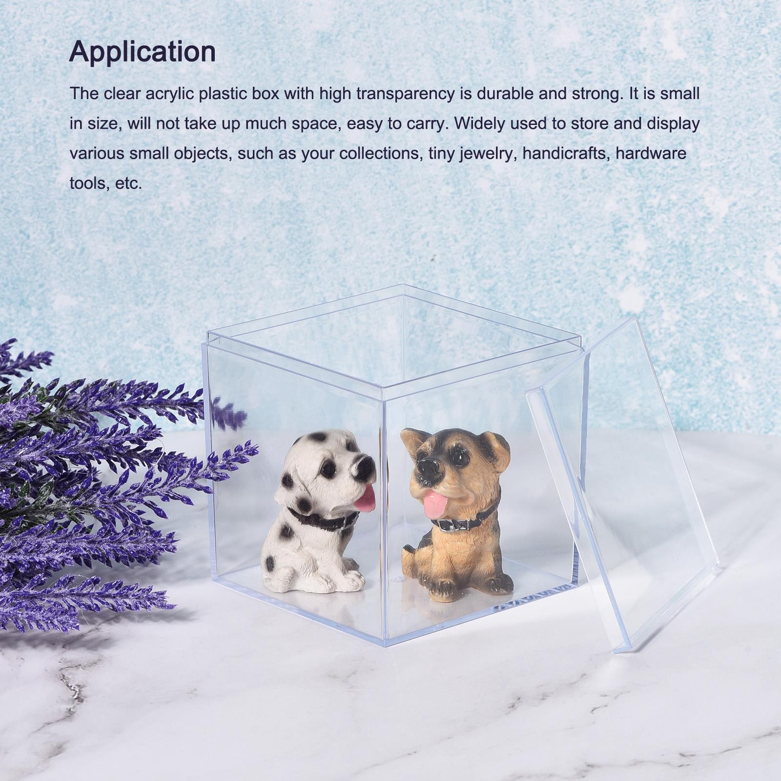 4Pack Clear Acrylic Plastic Storage Box Square Case with Lid, 7.5×7.5×7.5cm