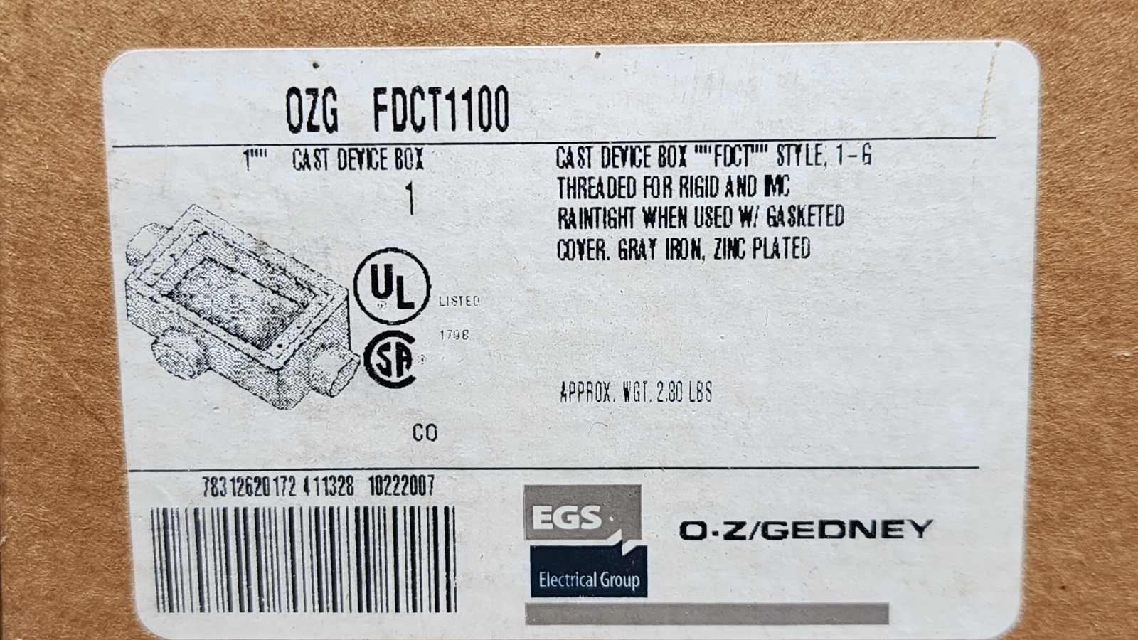 OZ Gedney OZG FSC175 3/4” Cast Device Box & OZG FDCT1100 1″ Cast Device Box