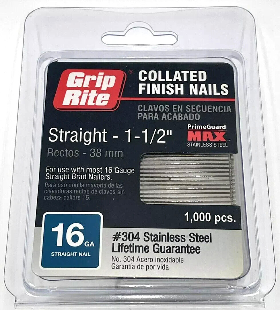 Grip Rite 1-1/2” 1000 pieces 16GA Stainless straight finish nails