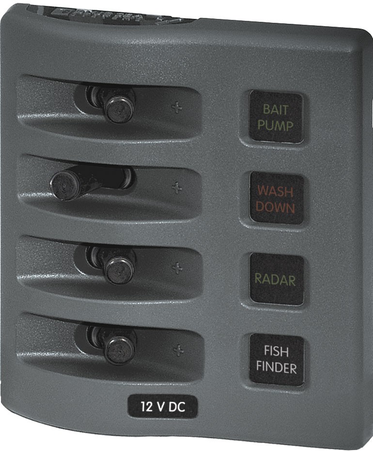 Blue Sea – 4304-BSS Panel WD 12VDC Fused 4pos Gray (1EA)