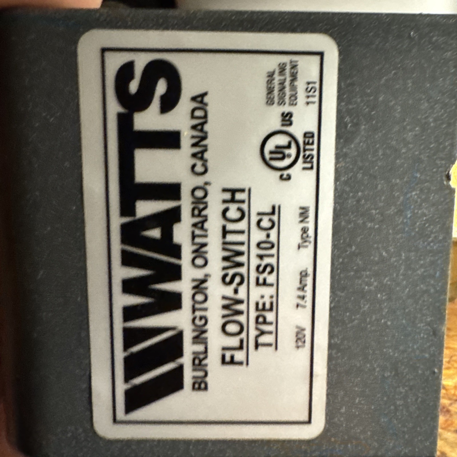 Watts Regulator Type FS10-C Switch, Flow, Regulator, Installed for Short Period