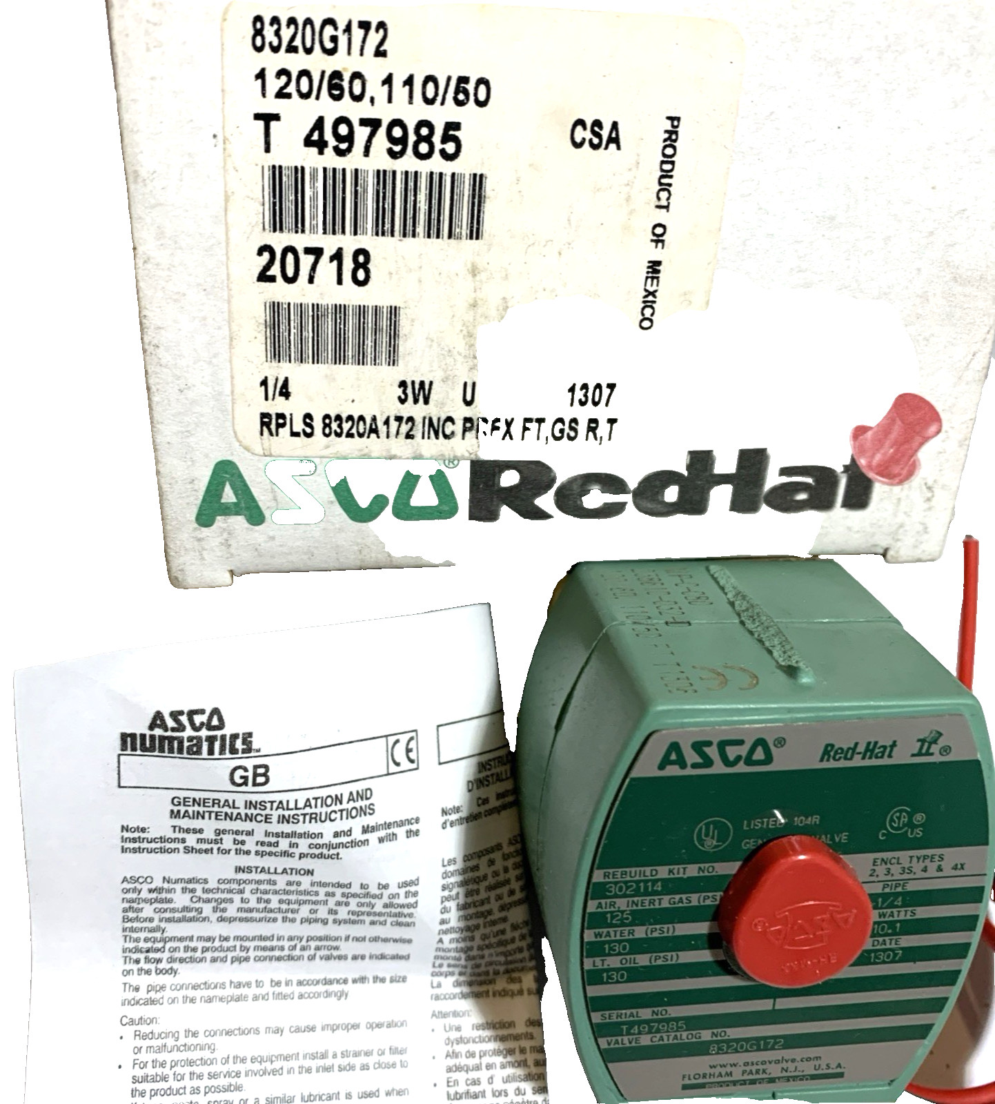 Asco RedHat 8320G172 120/60 Solenoid Valve 3 Way