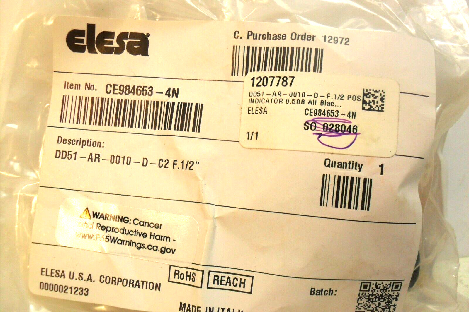 elesa CE984653-4N – DD51-AR-0010-D-F.1/2 Sealed Factory Bag