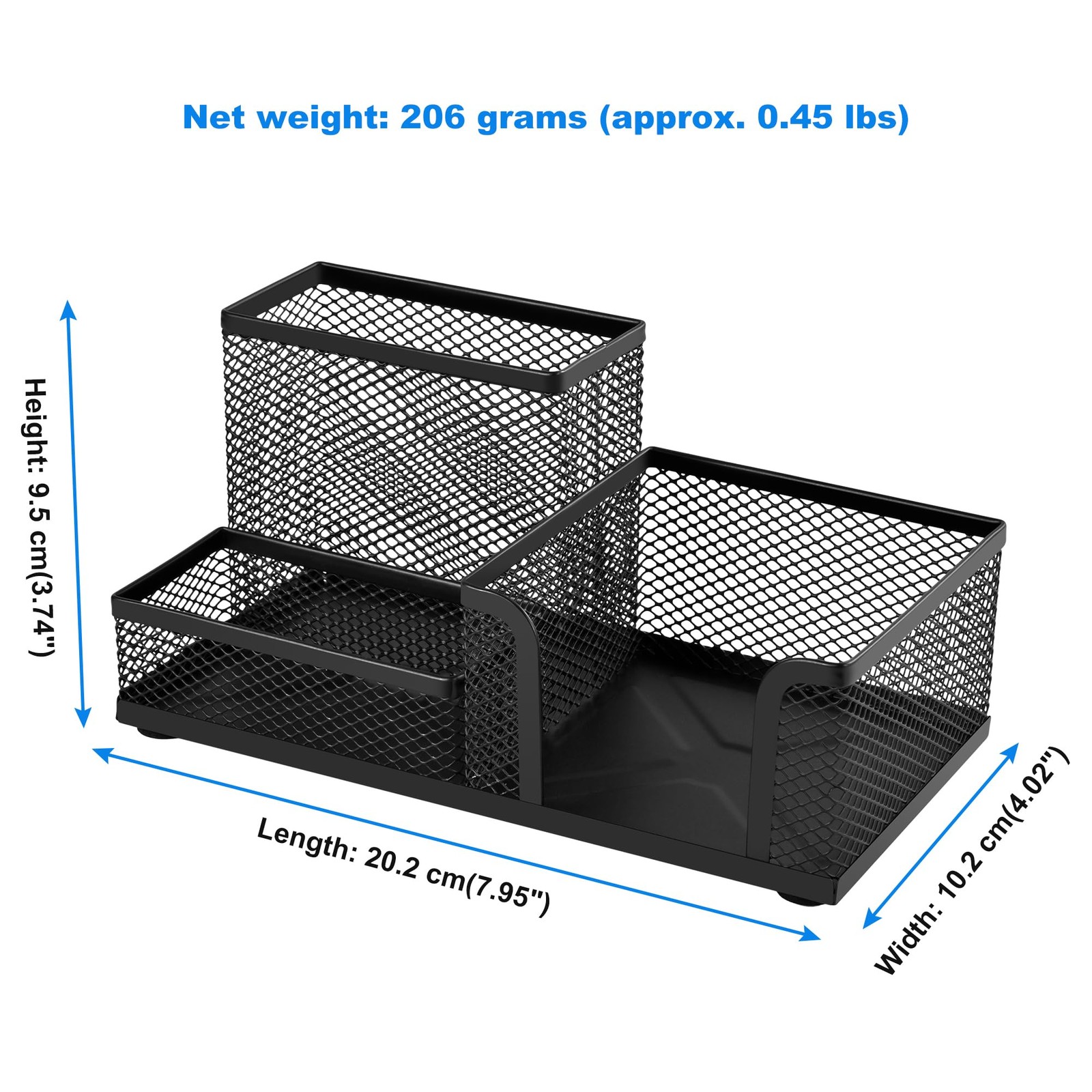 Mesh Desk Organizer, Pen and Stationery Holder with 3 Compartments for Black