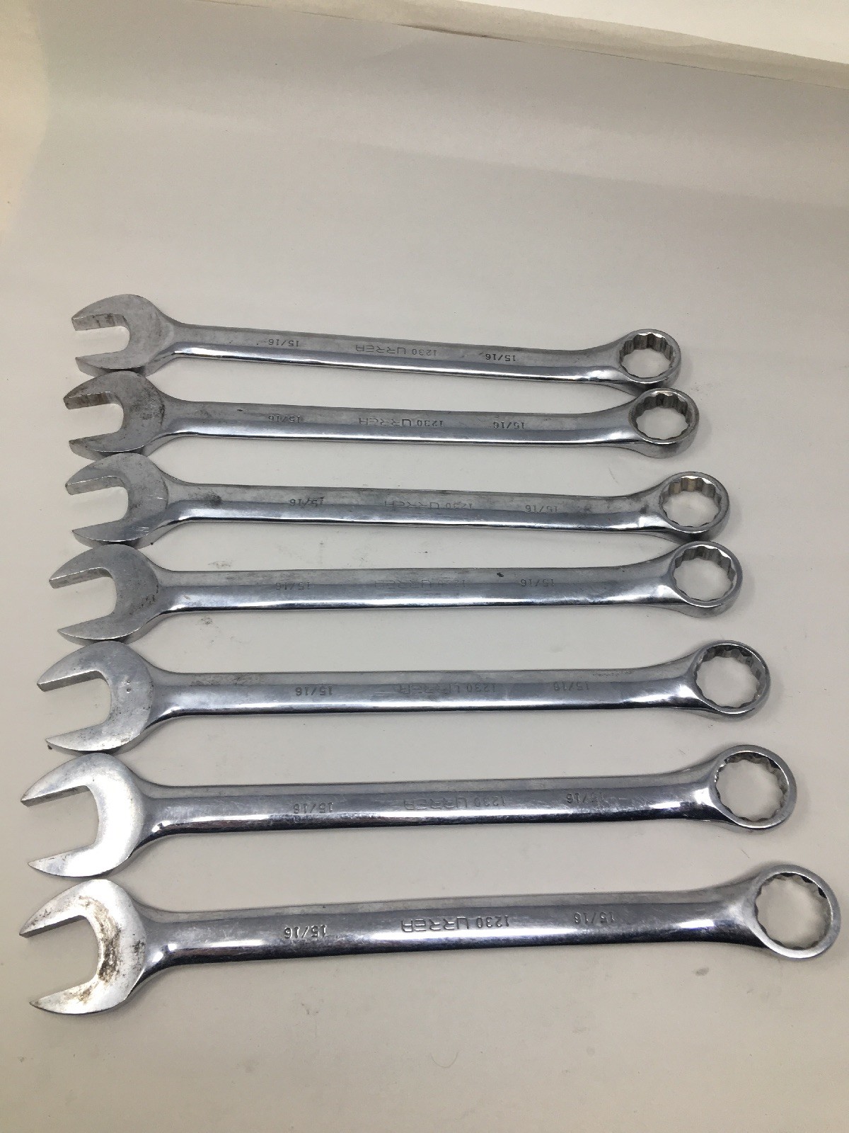 Lot Of 7 Urrea 1230, 12-point Combination Open/Box End Wrenches, All Are 15/16″