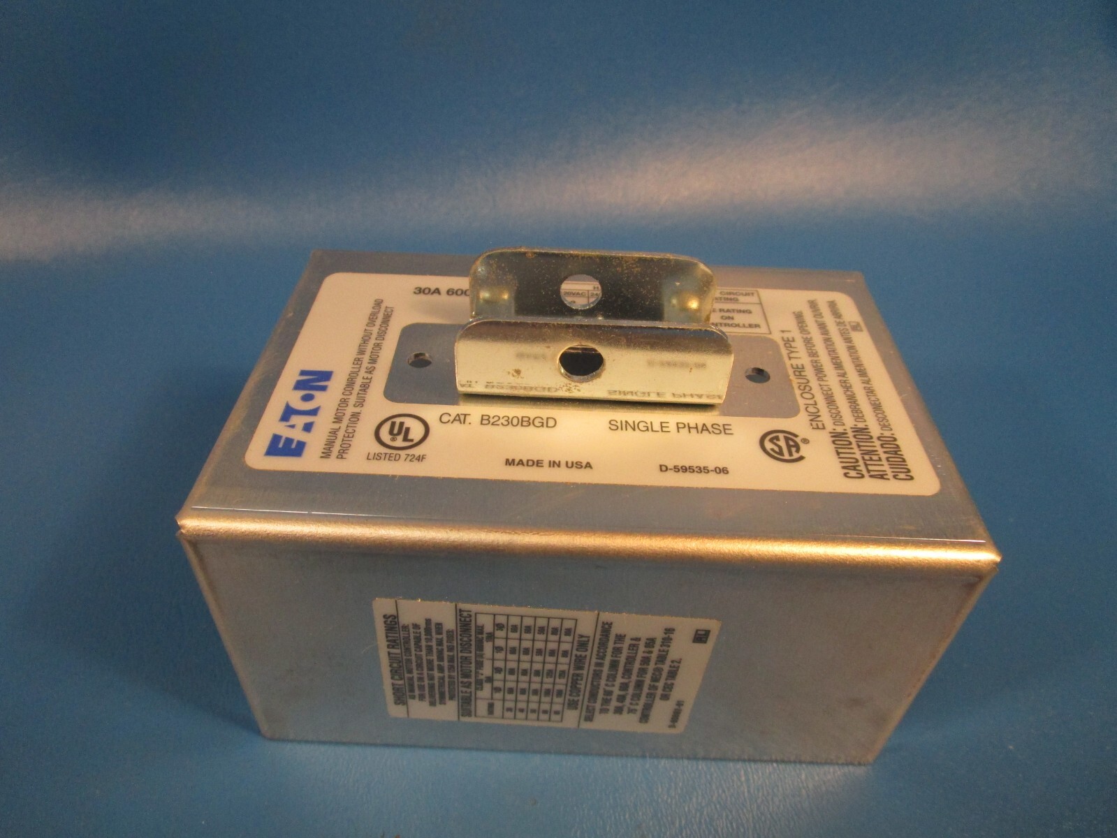 EATON B230BGD, Manual Motor Starter, 1-Phase, 2-Pole, 30 Amp, 600 Volt AC Rated