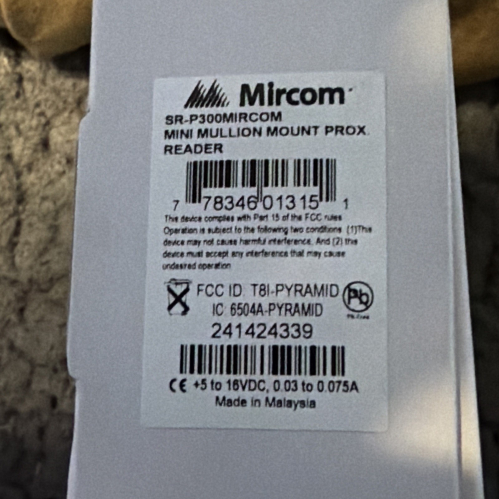 Mircom TX3 SR-P300 Mini Mullion Mount Proximity Reader