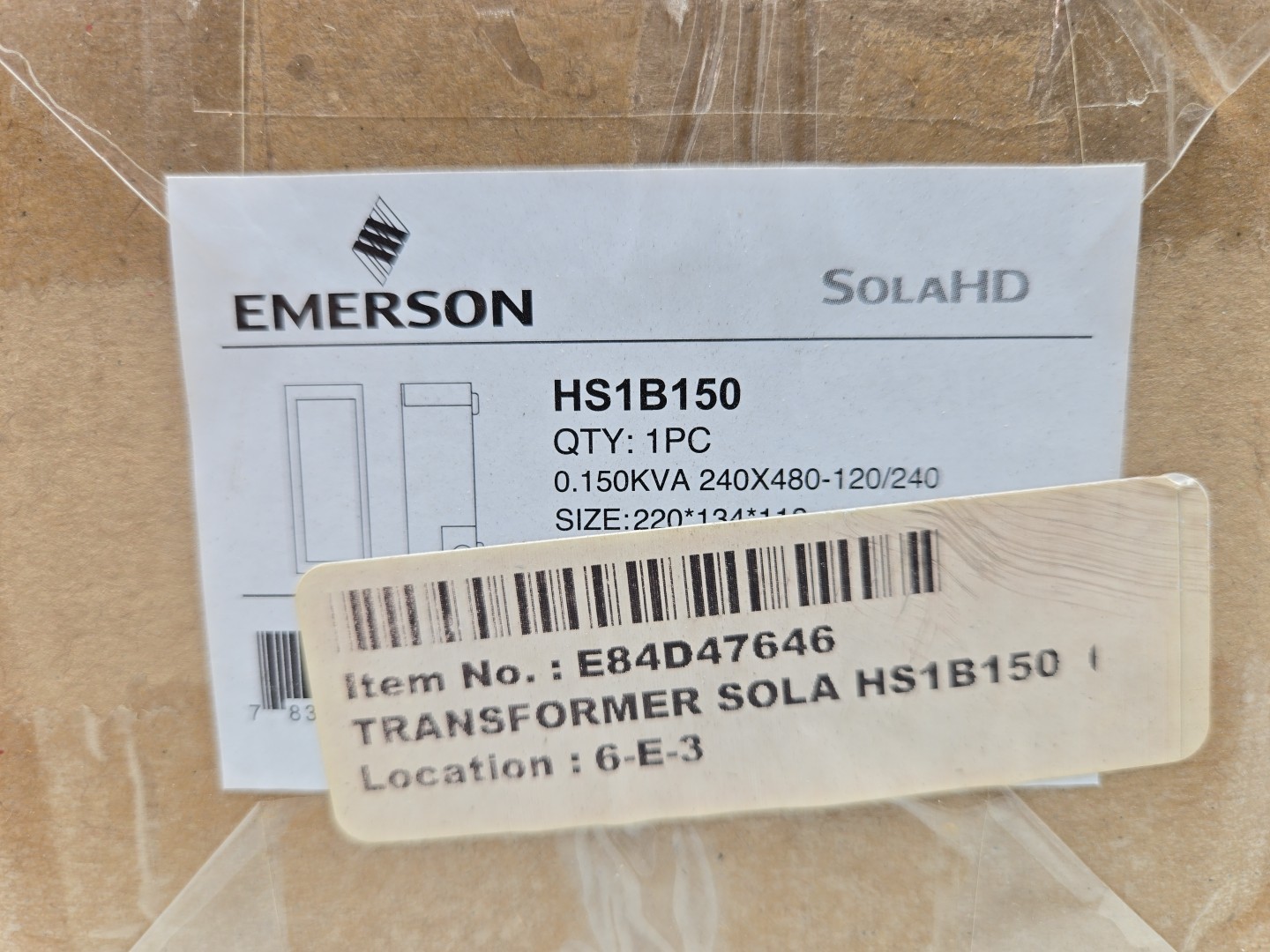 Emerson SolaHD Hevi-Duty HS1B150 0.150KVA Transformer 240X480-120/240 1Ph New