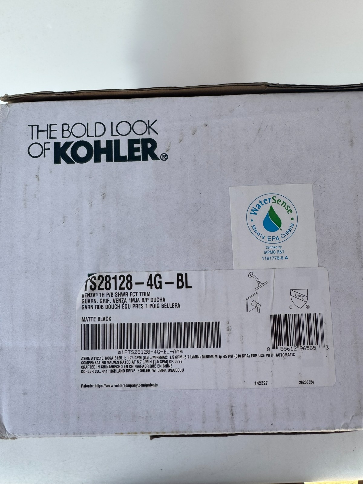 Kohler Venza TS28128-4G-BL Shower Trim Kit Matte Black Open Box