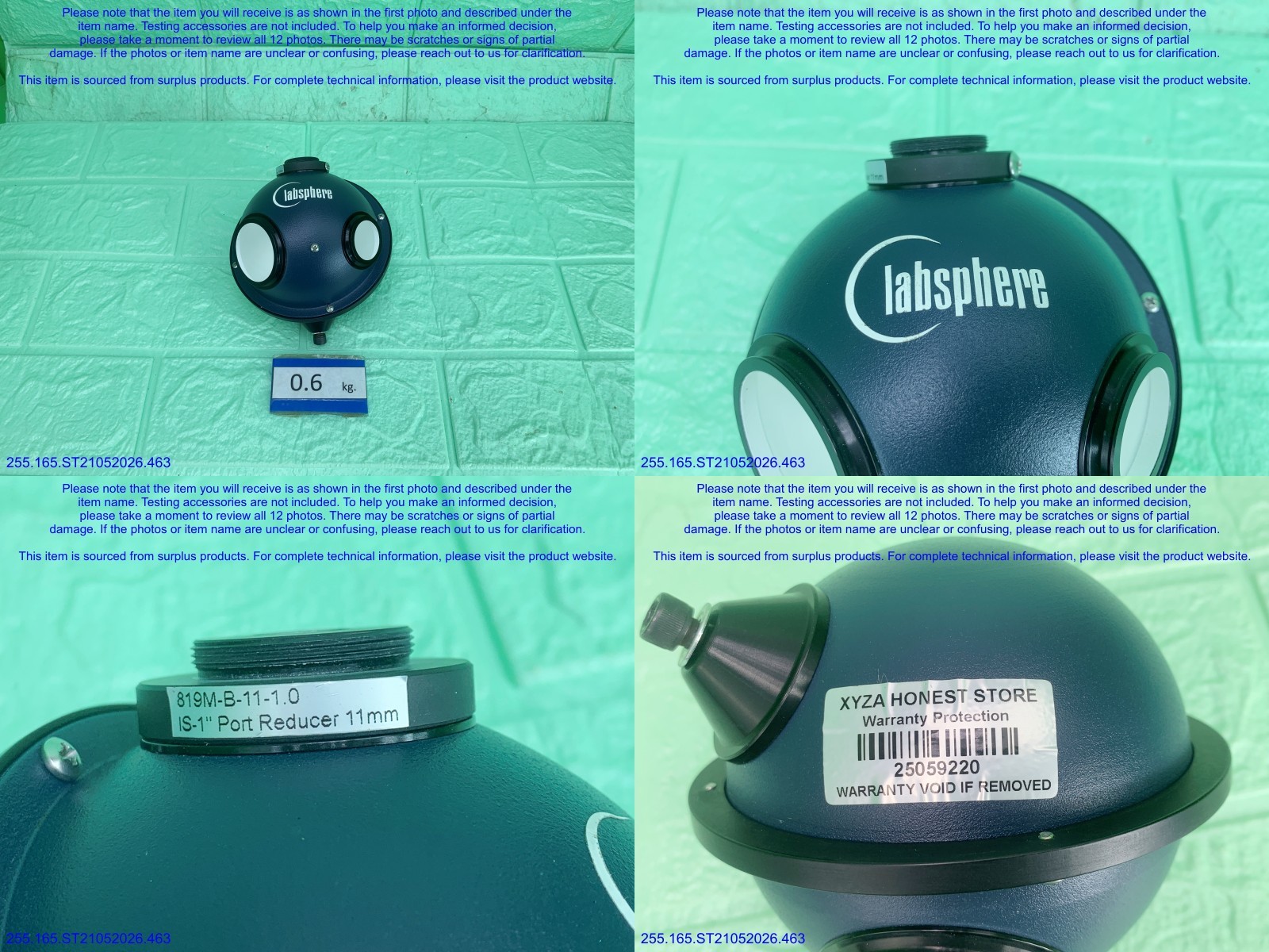 Newport 819M-B-11-1.0 819D Sphere Labsphere Light part as in photos, sn:9220.DHL