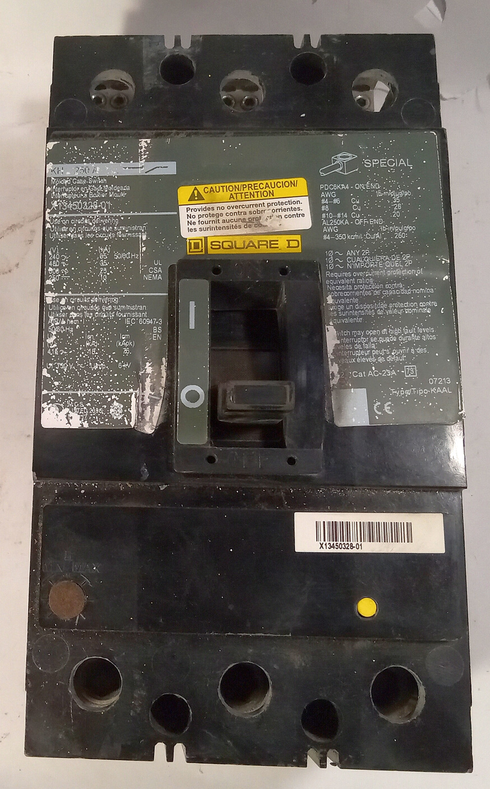 1 USED SQUARE D X13450328-01 250 AMP MOLDED CASE CIRCUIT BREAKER **MAKE OFFER**
