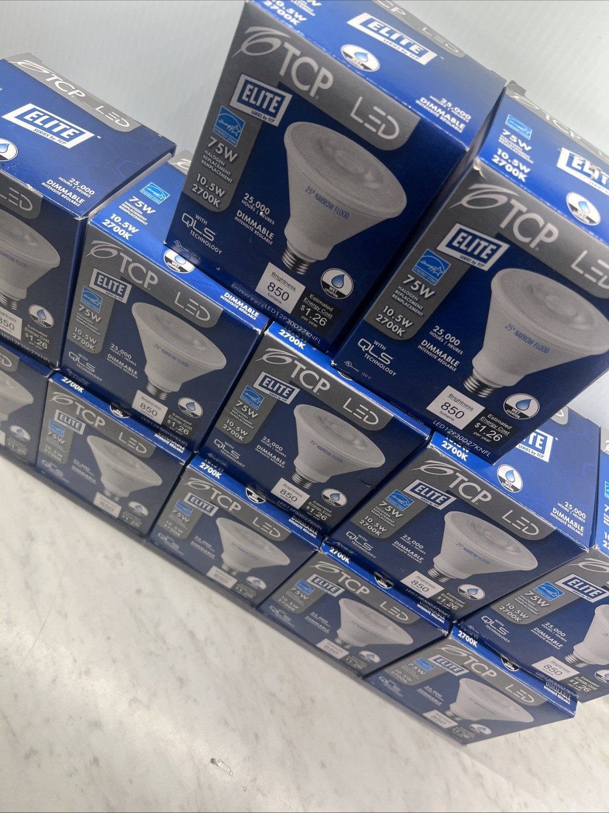 TCP Elite LED Lot of 12, 850 Lumens 10.5 2700K Dimmable Long Neck Lamp NIB