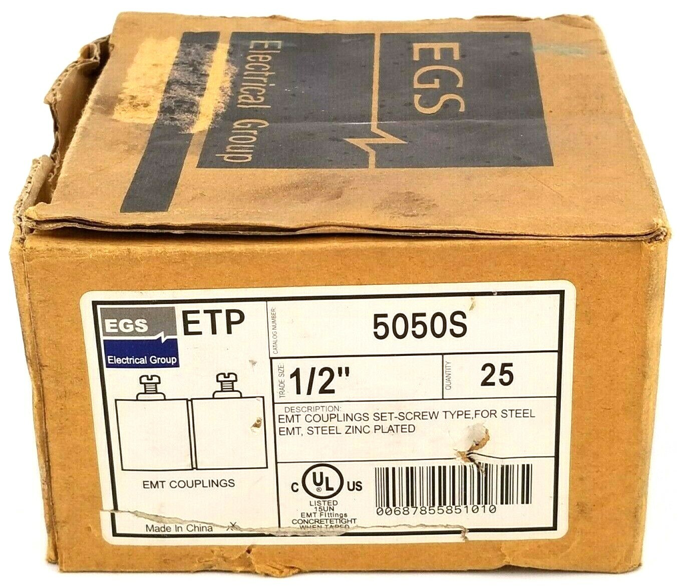 EGS, 5050S, EMT Coupling, Type: Set-Screw, Steel Plated Zinc, 1/2″, Box of 25
