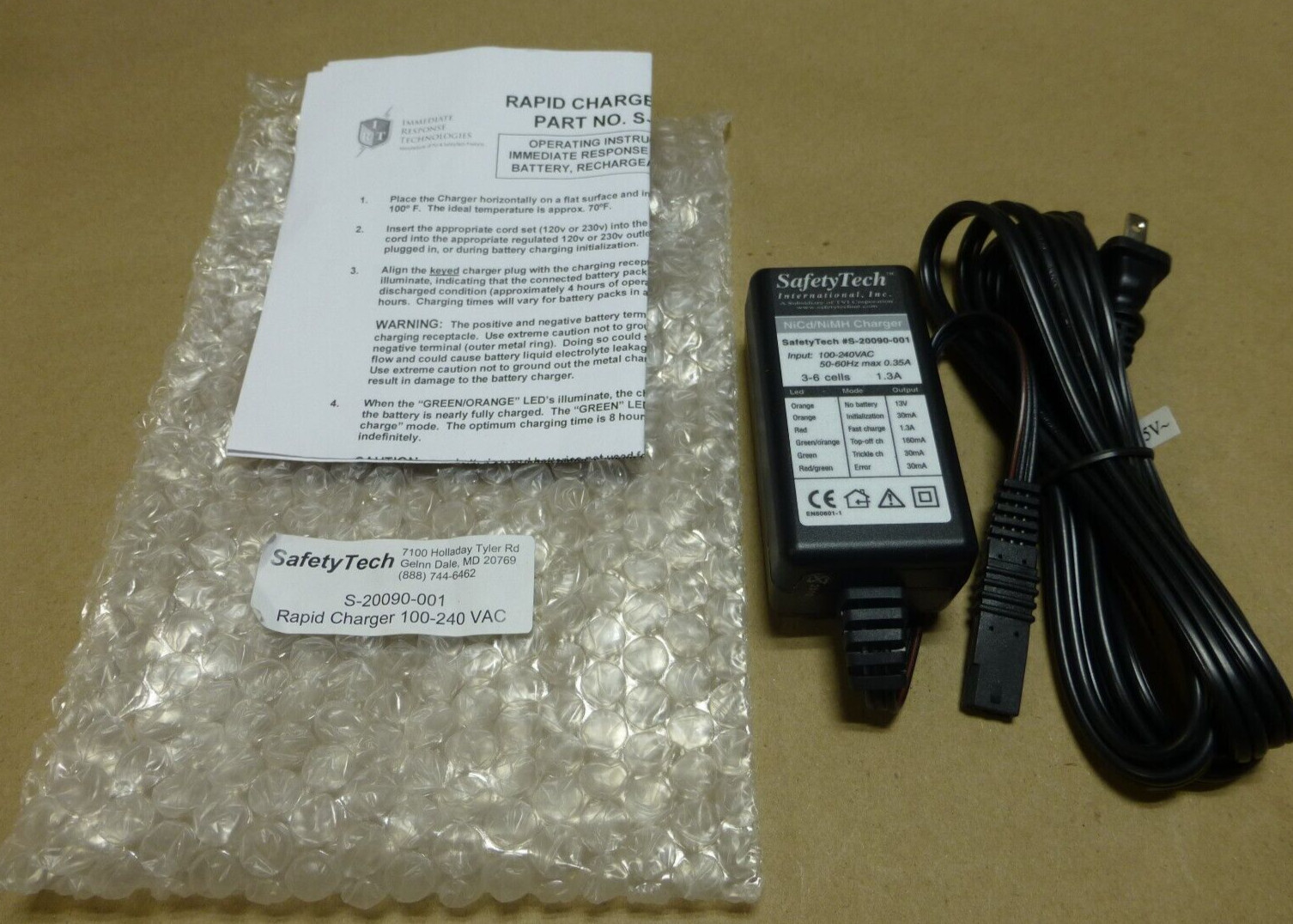 NEW OEM SafetyTech S-20090-001 Rapid Charger 100-240VAC for C420 NiCd/NiMH