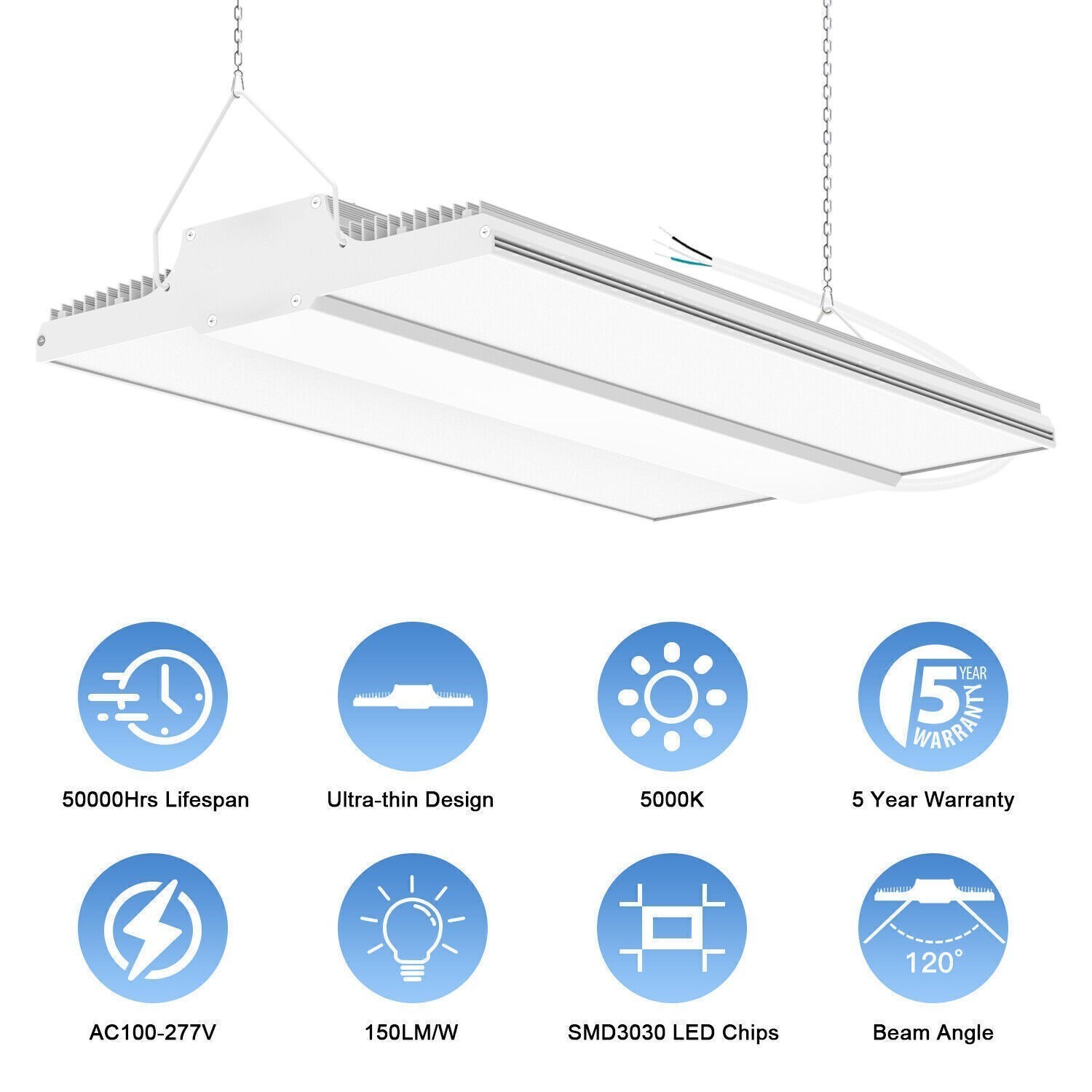 150W LED Linear High Bay Light Commercial Warehouse Garage Fixture 22500LM 5000K