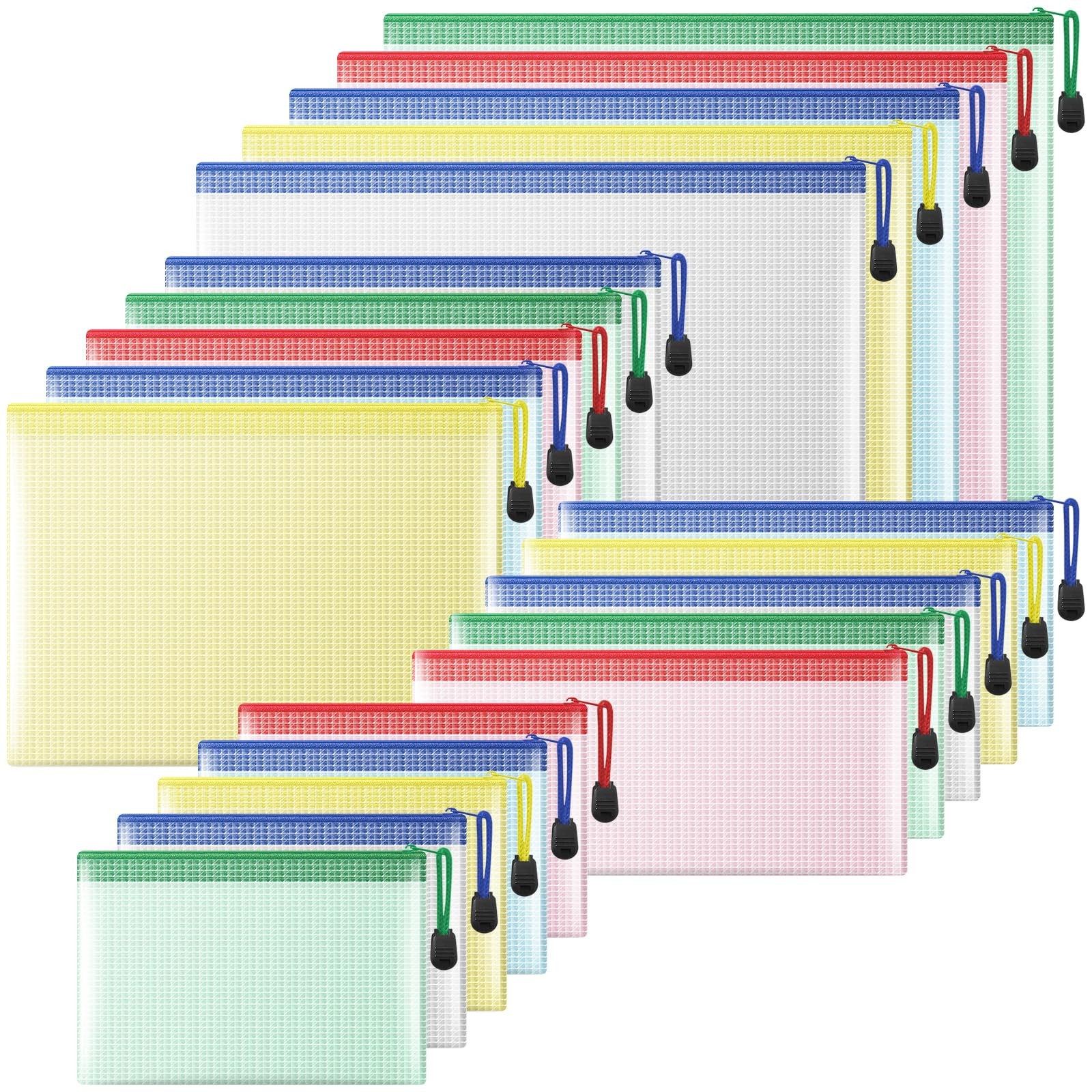 Mesh Zipper Pouch, 20PCS Waterproof Bags 4 Sizes 5 Colors Multi-size