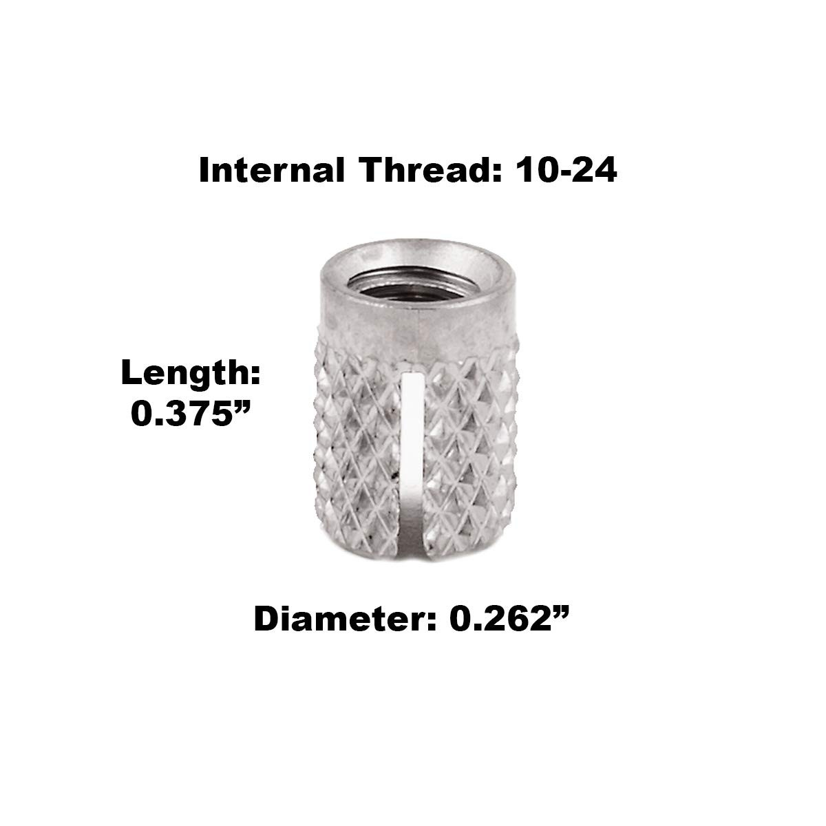 Threaded Insert for Plastic Flush Stainless Steel Thread Inserts 10-24 Pack of 5