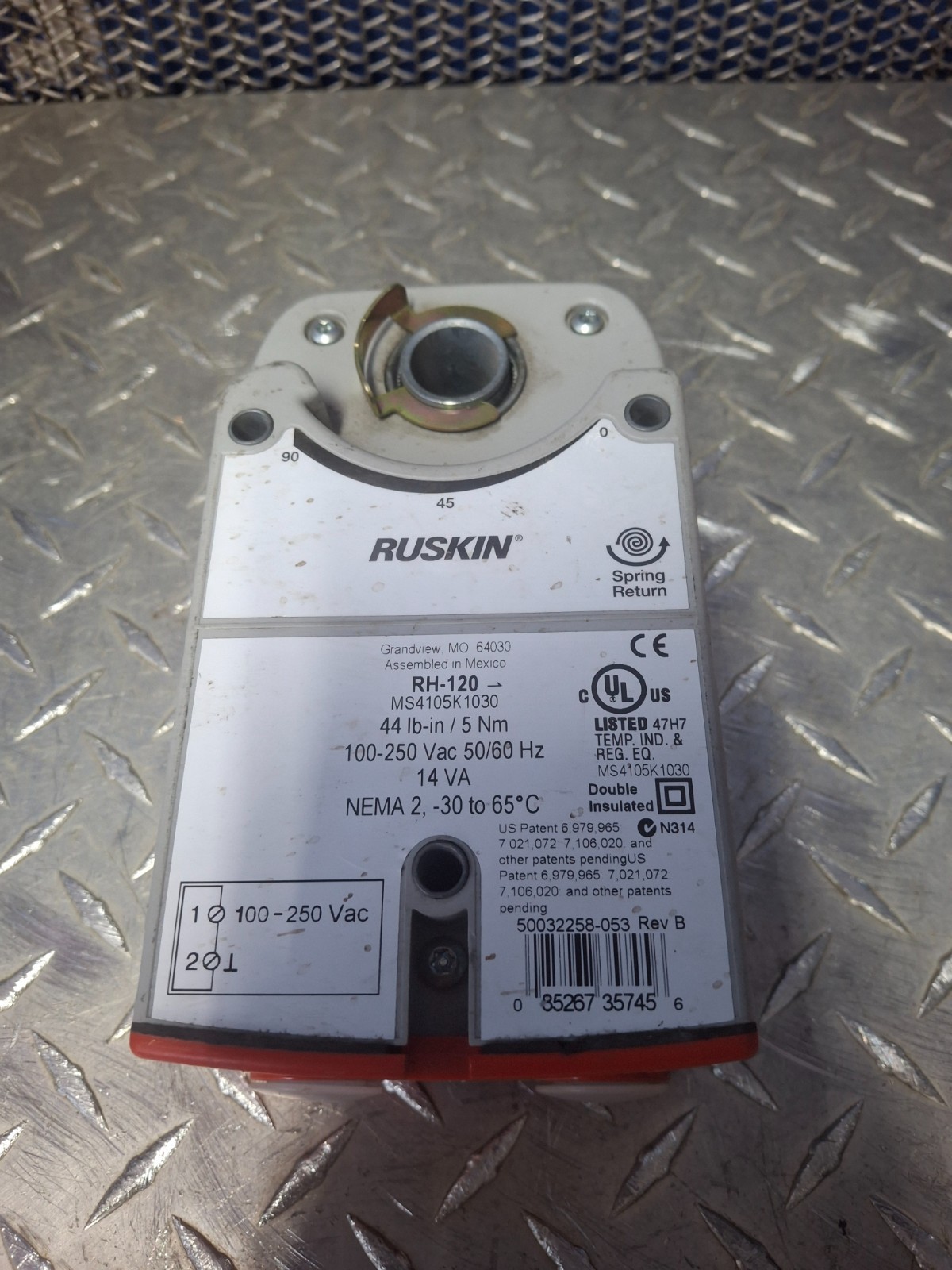 Ruskin RH-120 MS4105K1030 Spring Return Actuator 44 lb-in 5Nm 100-250V HVAC 14v