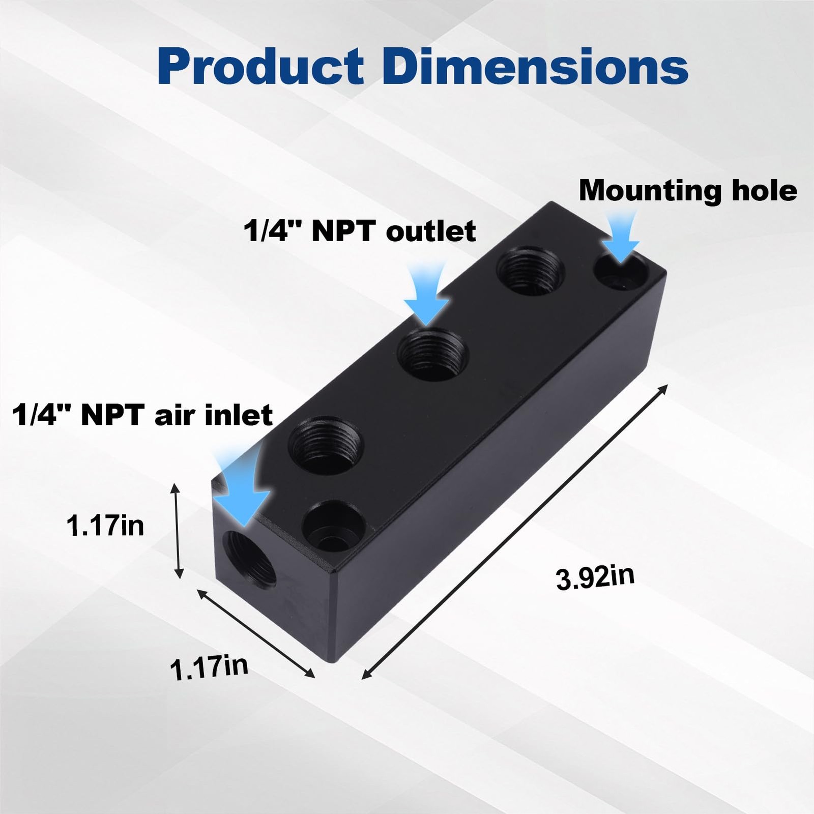 Air Compressor Manifold 1/4 Inch NPT Port 3 Way 5 Port Inline Splitter Block