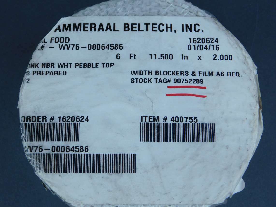 Ammeraal Beltech 6′ 11.5″ x 2″ Ziplink NBR White Pebble Top Conveyor Belt 907…