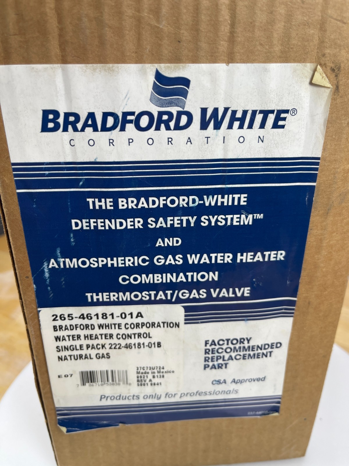 Bradford White 222-46181-01B NG Water Heater Gas Valve OEM