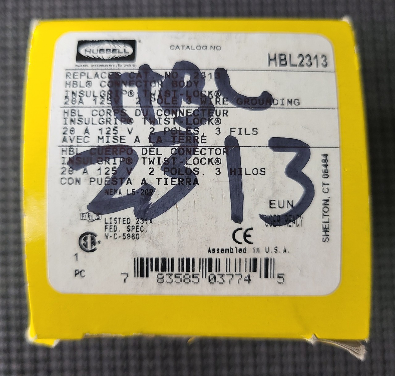 HUBBELL HBL2313 20A 125V 2P 3W NEMA L5-20R GROUNDING TWIST-LOCK CONNECTOR