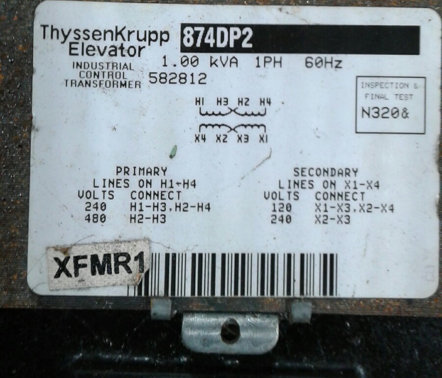 ThyssenKrupp Elevator 874DP2 1 PH 1.00 KVA 60Hz #1030KW A7PR2