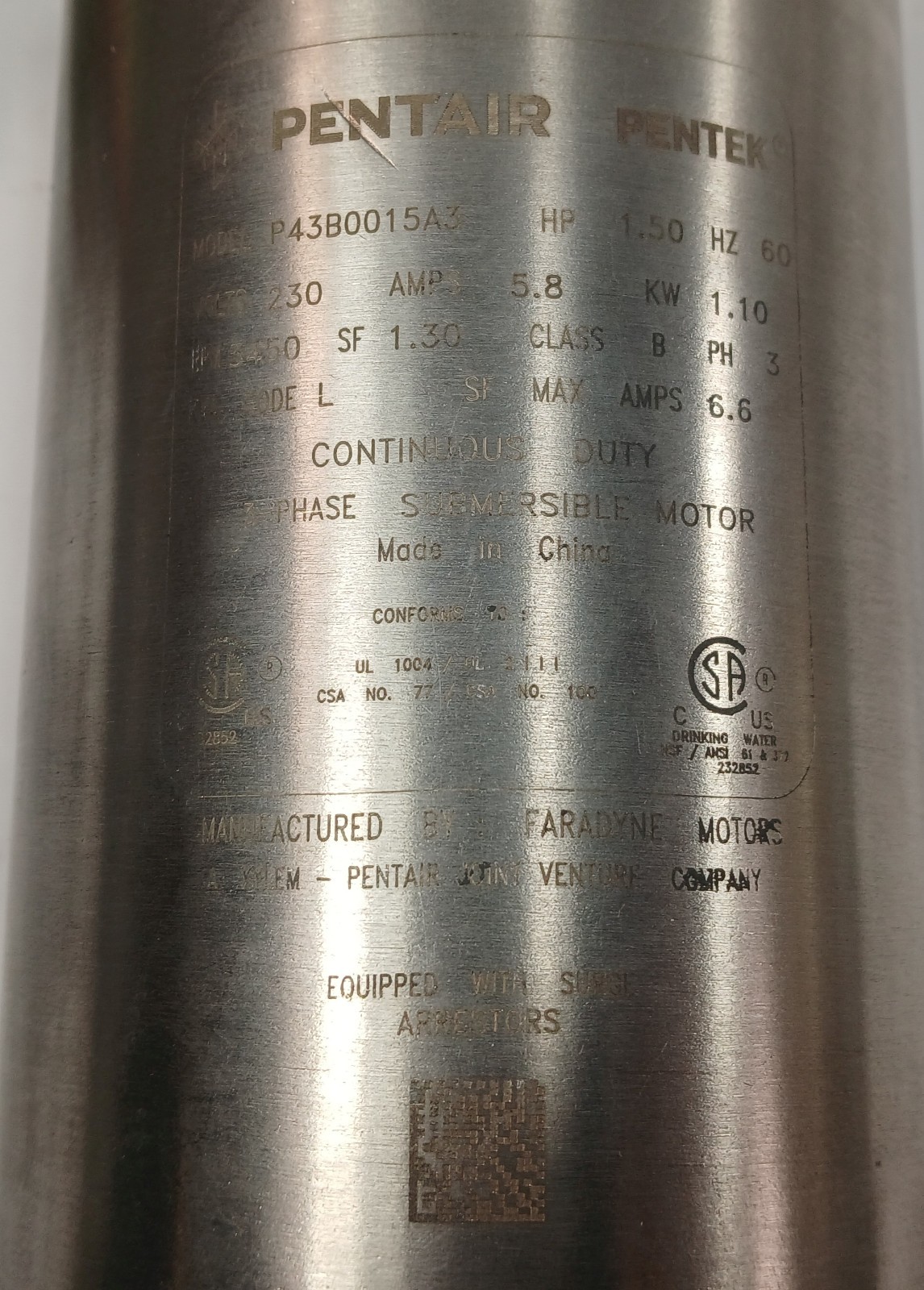 1 NEW PENTAIR PENTEK P43B0015A3 1.5 HP 4” SUBMERSIBLE MOTOR NNB ***MAKE OFFER***
