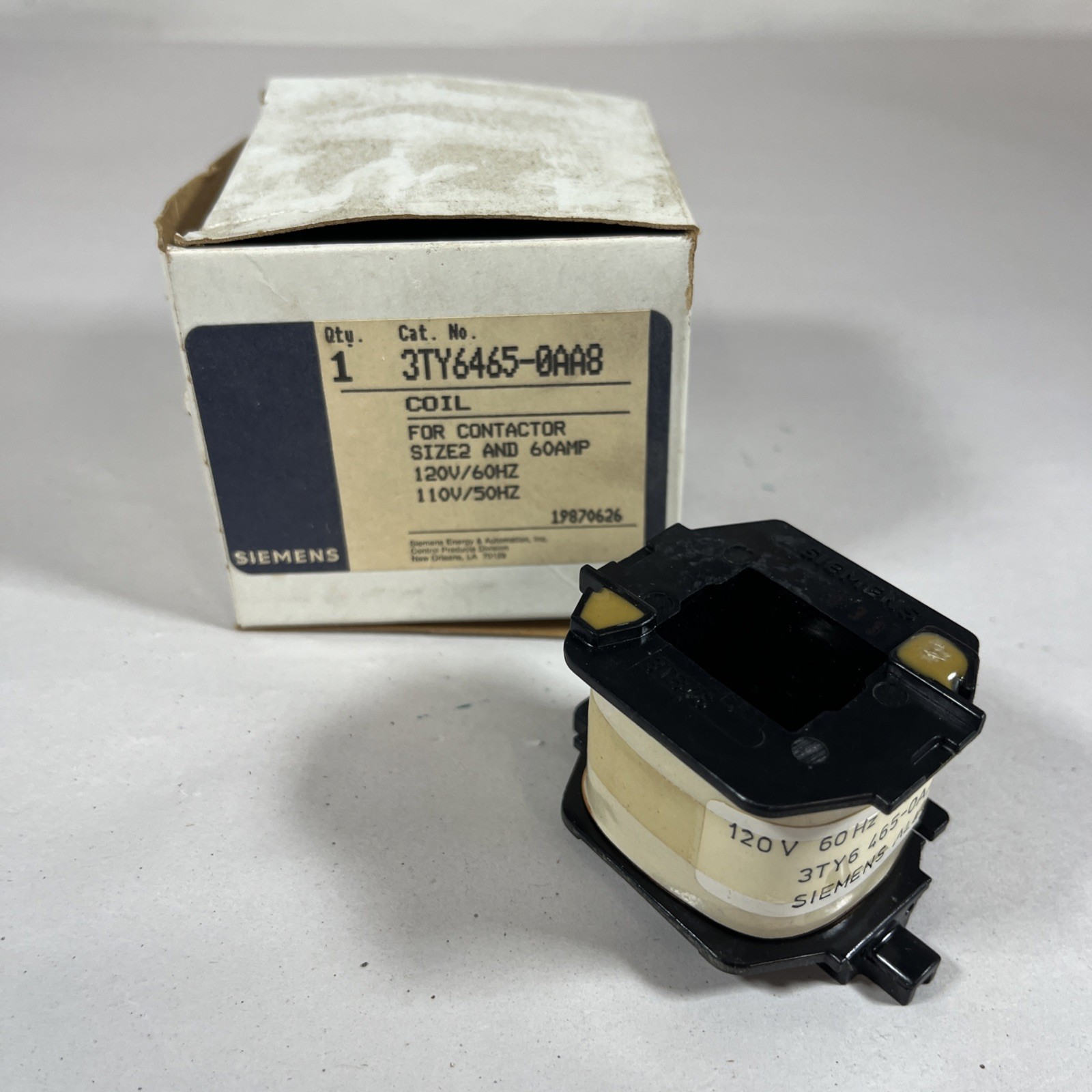 NIB Siemens 120V/60HZ – 110V/50HZ Coil Cat. No. 3TY6465-0AA8 60 AMP – Free Ship