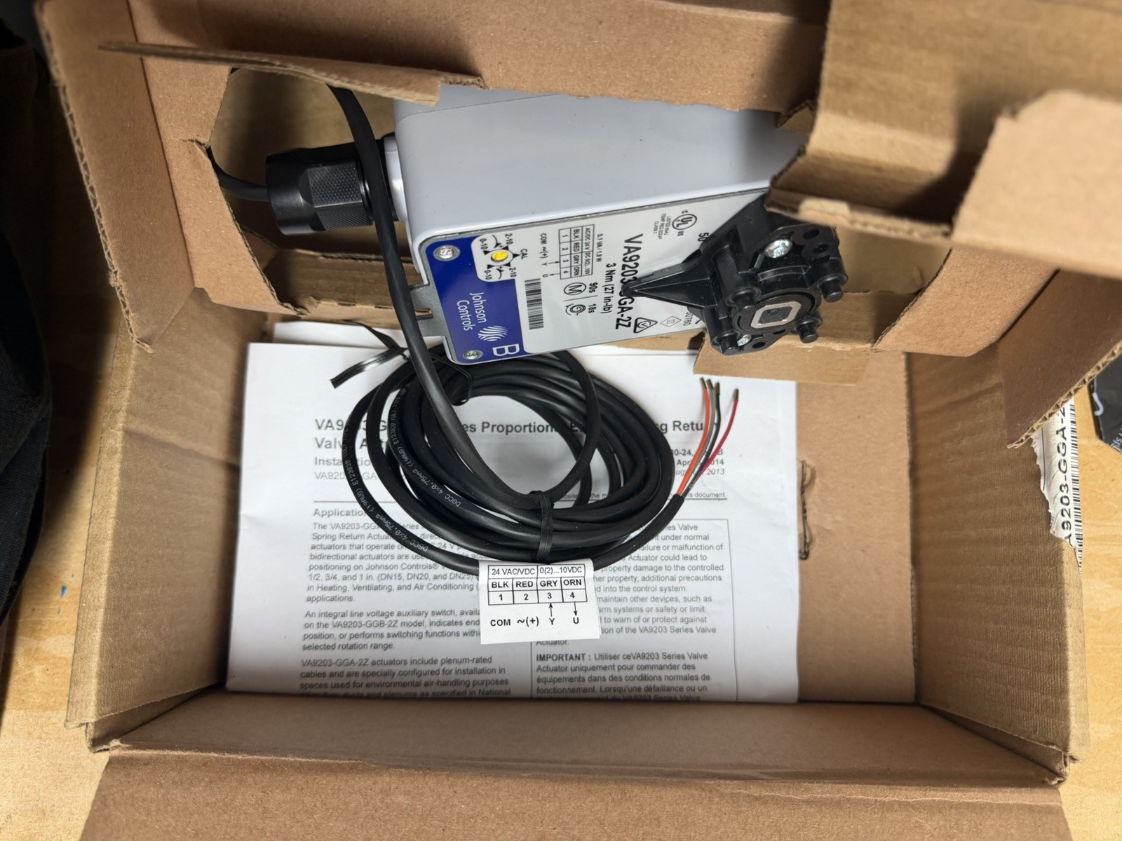 JOHNSON CONTROLS VA9203-GGA-2Z UNMP