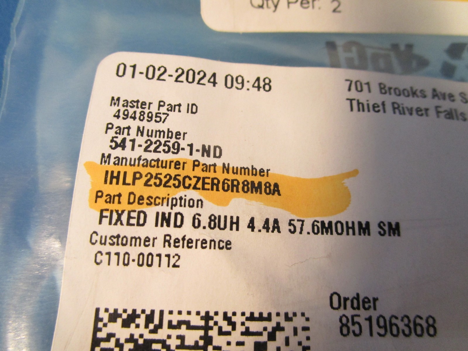 LOT OF 20 Vishay Dale IHLP2525CZER6R8M8A, 6.8 µH Shielded Molded Inductor 4.4 A