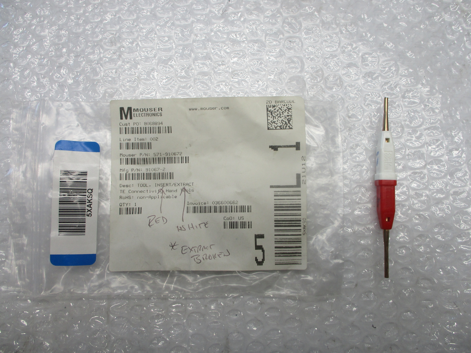 MOUSER ELECTRONICS 91067-2 571-910672 PIN INSERT EXTRACTOR NSMP