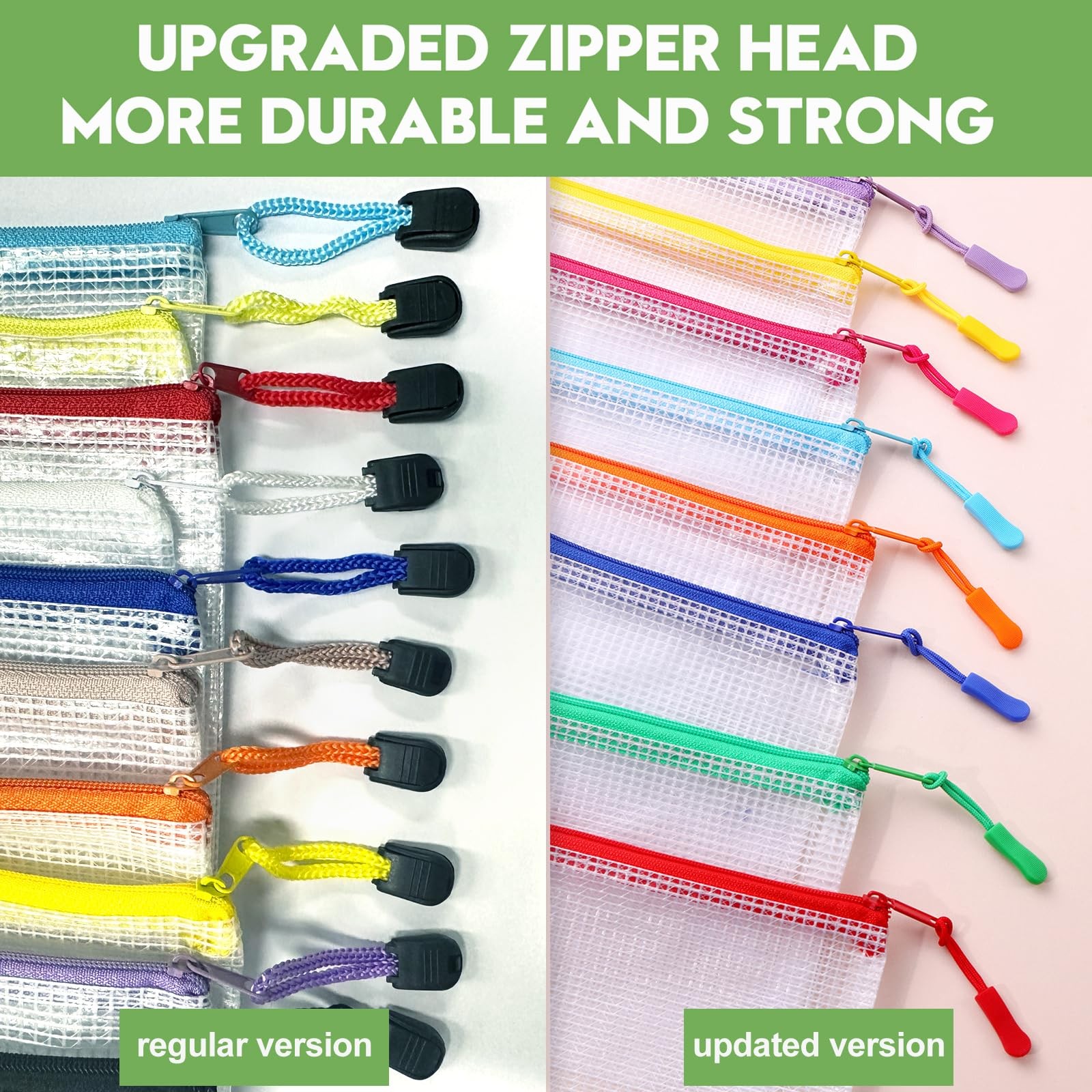 12pcs Large A4 Mesh Zipper Pouch 13×9, Red, Yellow, Green, Blue, Black, White