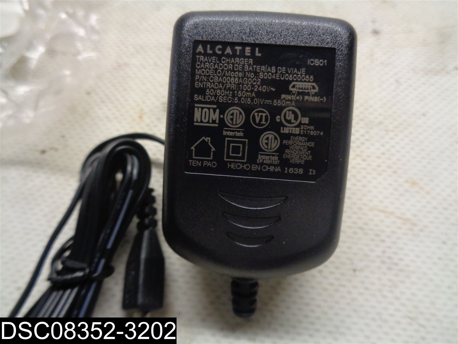 CBA0066AGNC5 Alcatel Travel Charger S004EU0500055 5V 550mA
