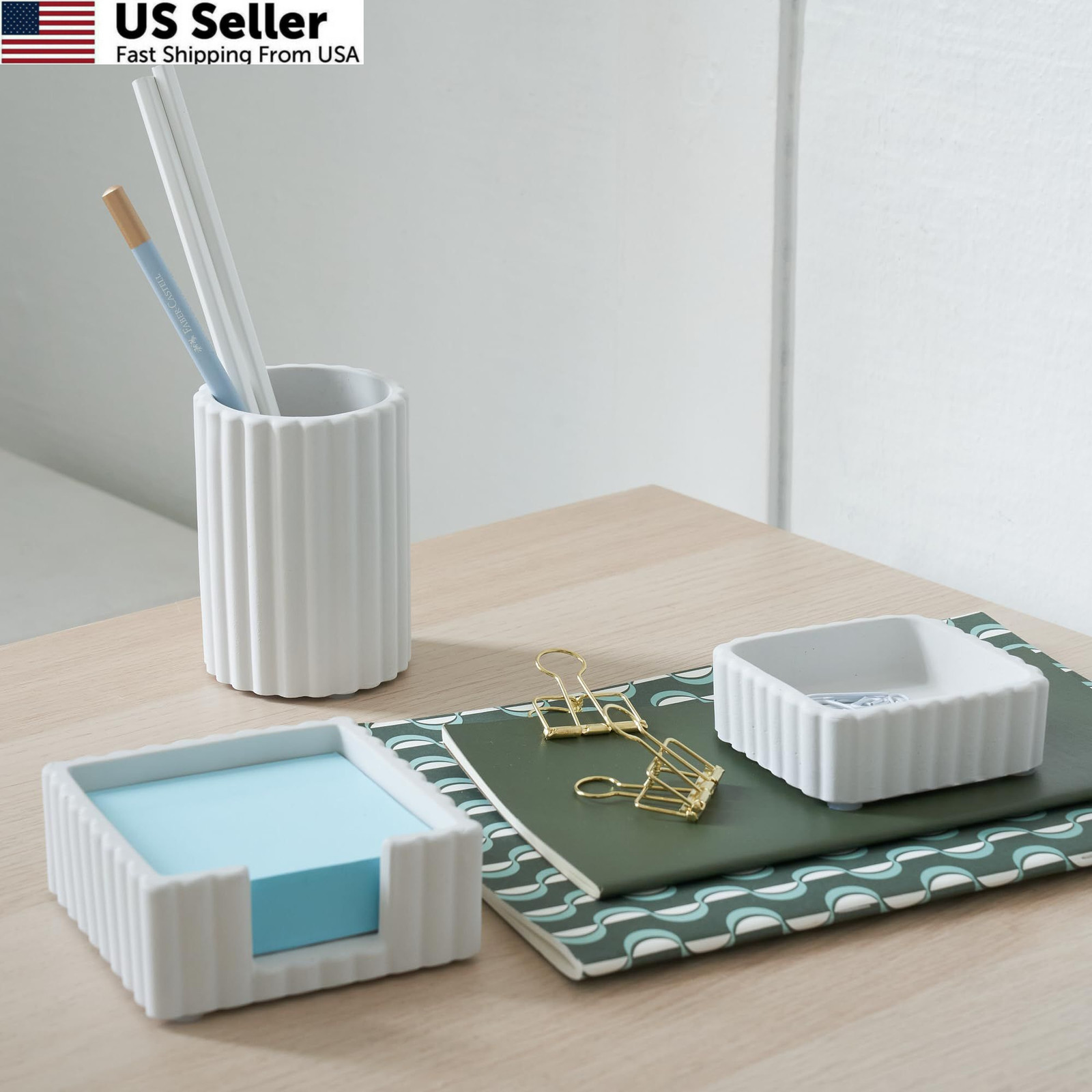 KIBAGA Modern Aesthetic Desk Accessories Set of 3 – Stylish Concrete Gray