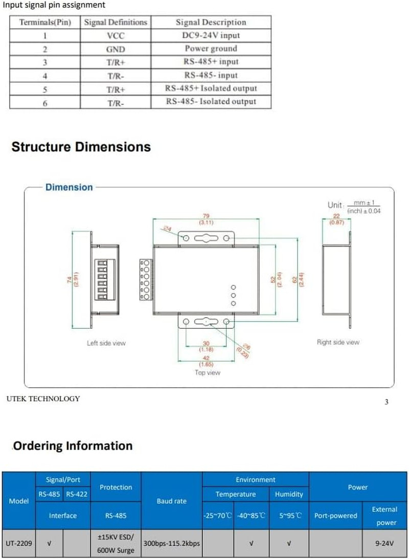 UT-2209 RS-485 Photoelectric Isolation Data Repeater