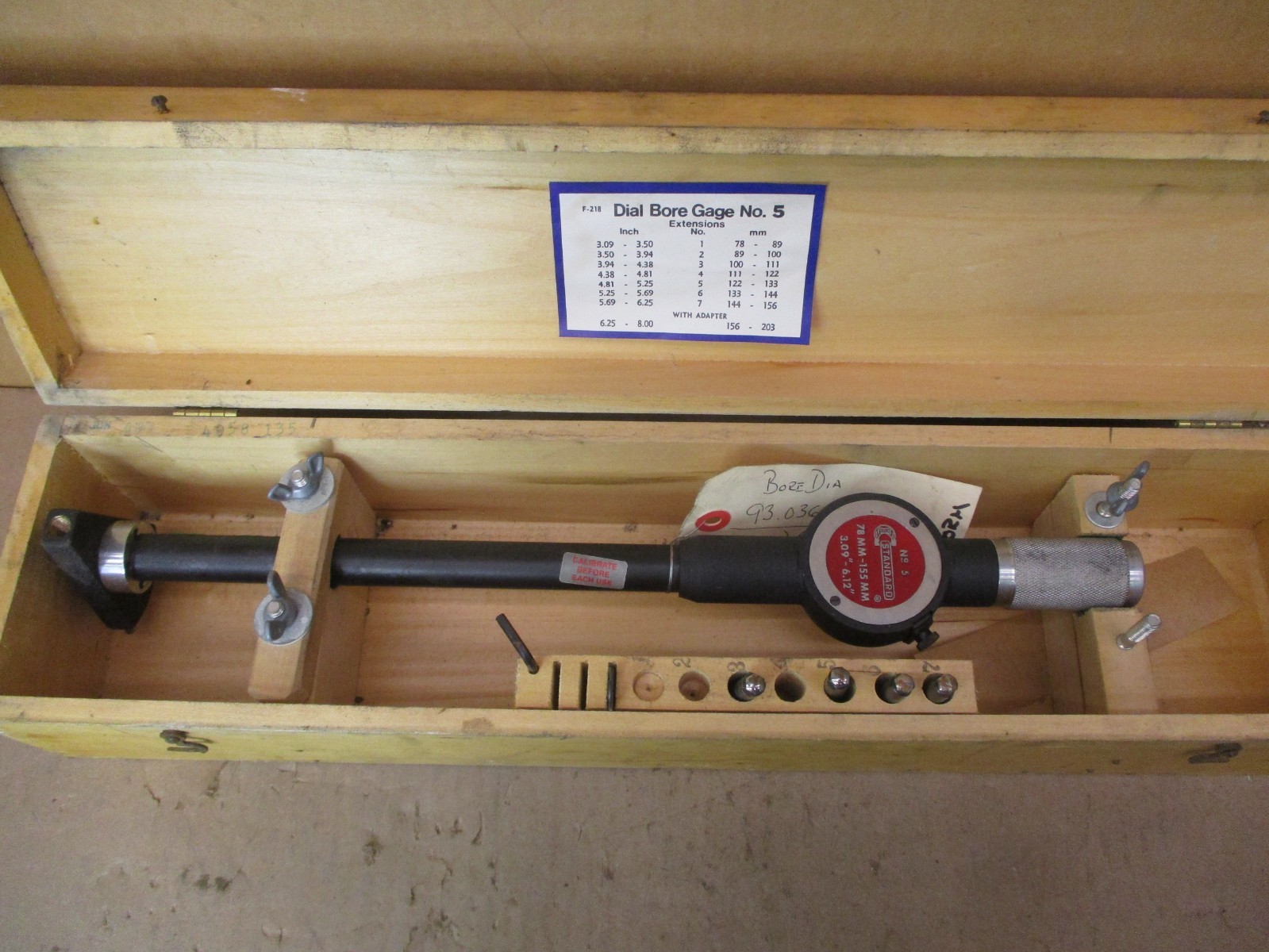 Standard Gage Company No 5 Dial Bore Gage 78MM-155MM 3.09″-6.12″ 53374LR