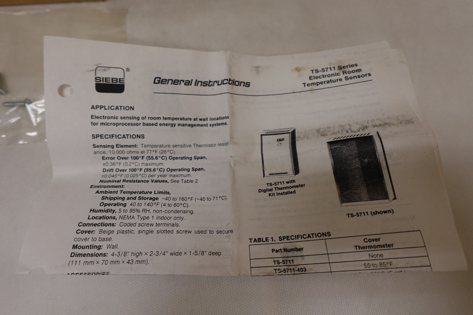 TAC Schneider Electric TS-5711 Thermistor Room Sensor 10k OHM, No Thermometer