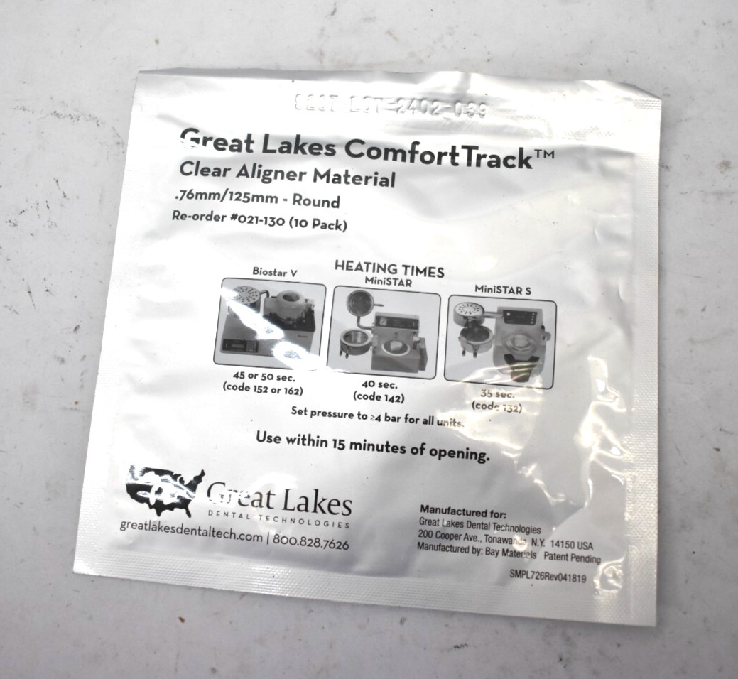 Great Lakes Comfort Track Clear Aligner Material .76mm/125mm 10 Pack 021-130