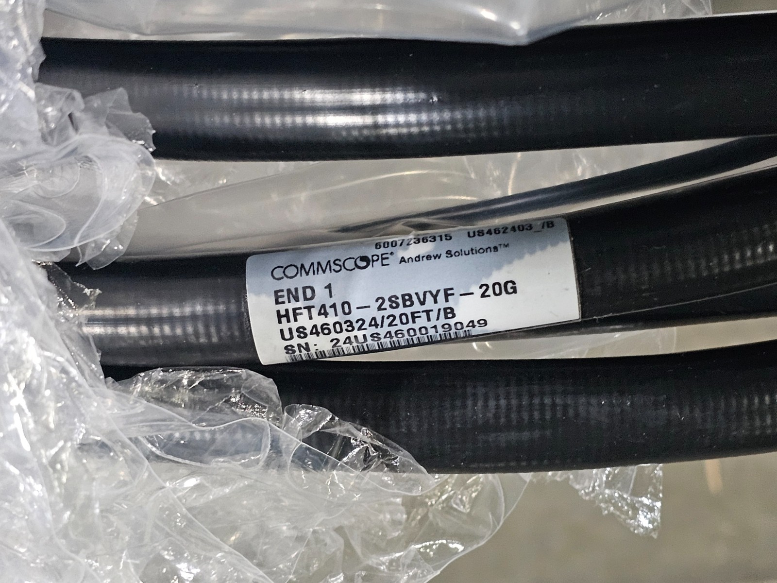 CommScope HFT410-2SBVYF-20G 20 Ft. HELIAX® FiberFeed Hybrid Jumper 4×10 AWG