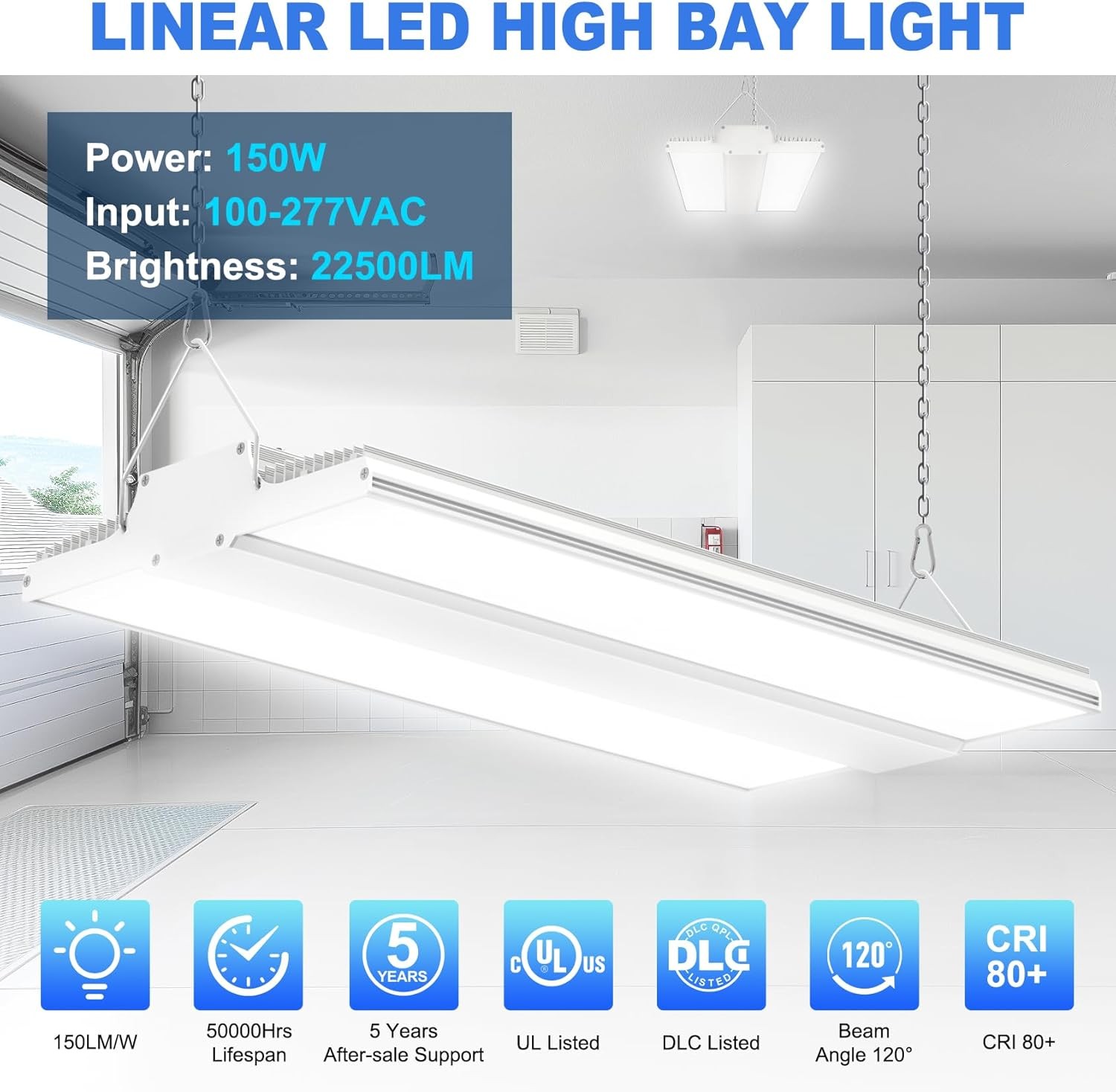 LED Linear High Bay 150W 5000K Commercial for Warehouse Shop Garage Lighting UL