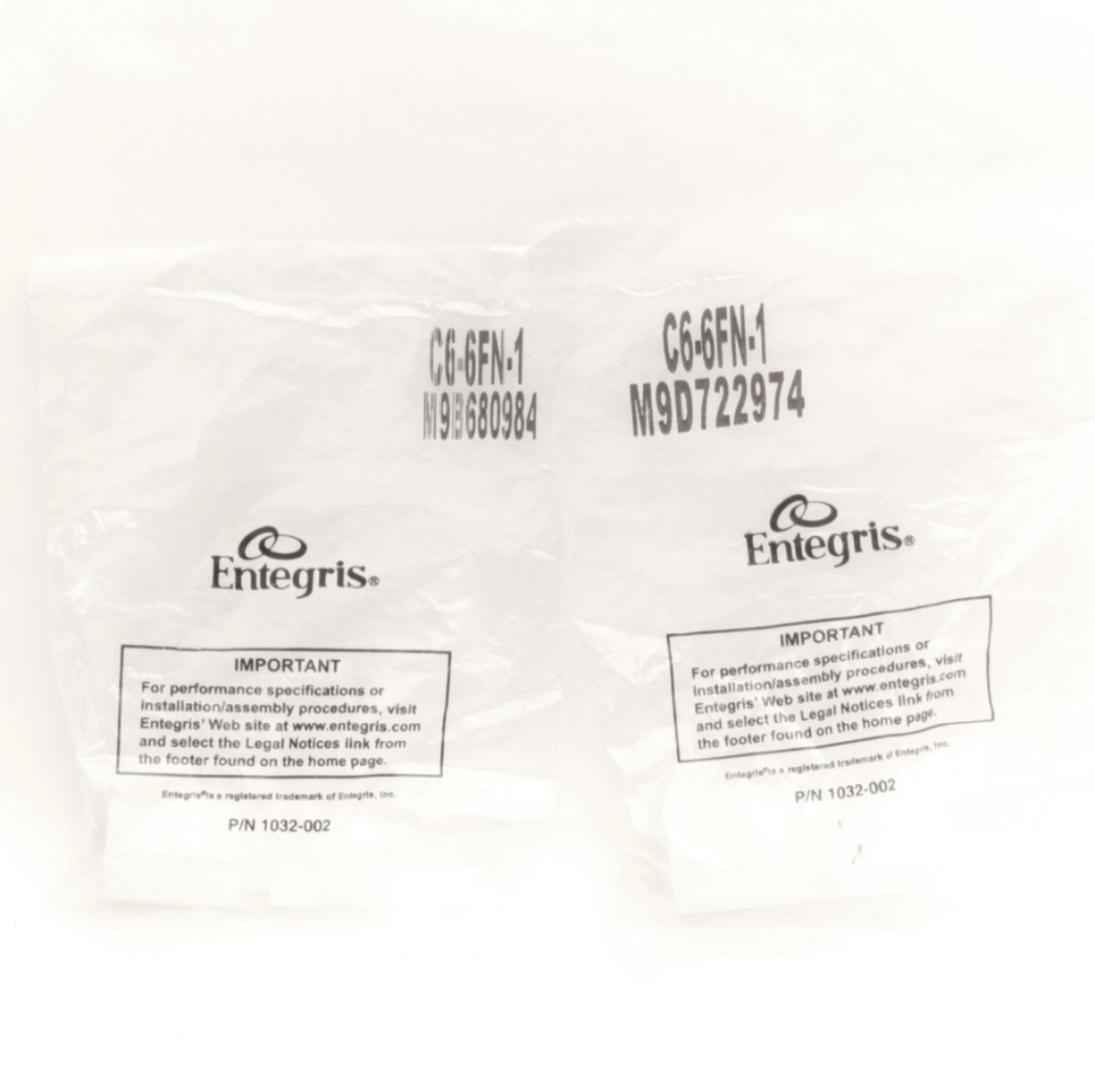 Lot of 2 Entegris C6-6FN-1 Flaretek Straight Adapter, 3/8″ Tube to 3/8″ MNPT PFA